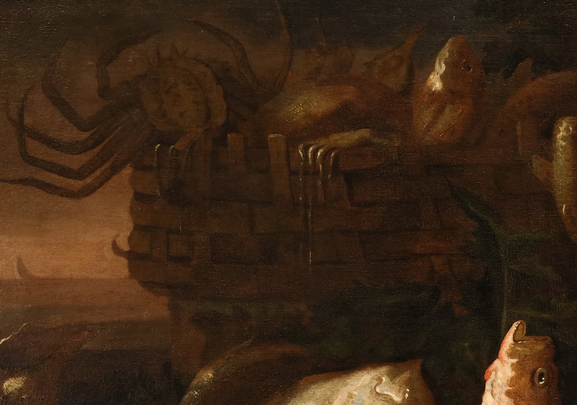Coppia di nature morte con pesci e crostacei