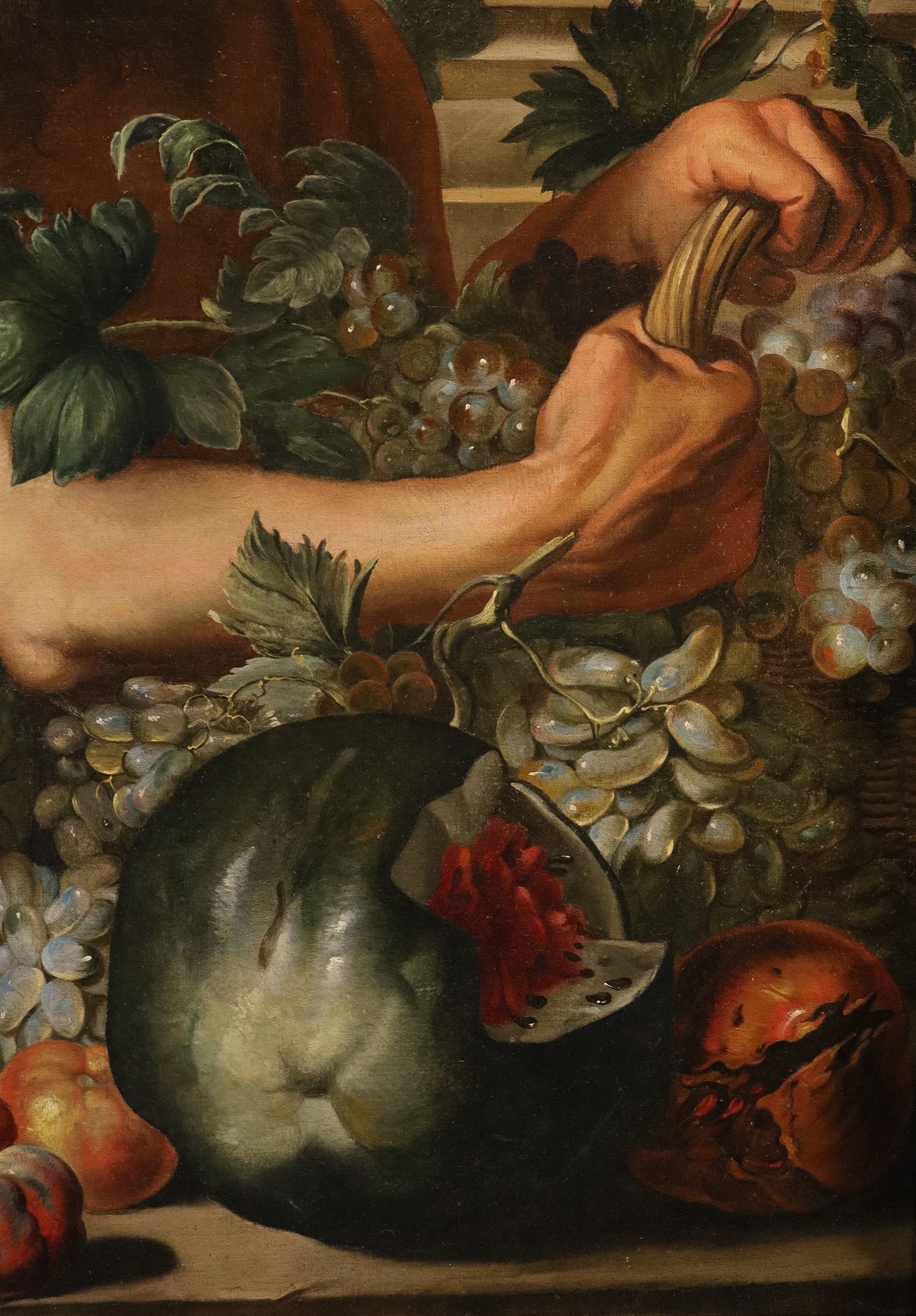 Ritratto del filosofo greco Diogene con composizione di frutta e fiori