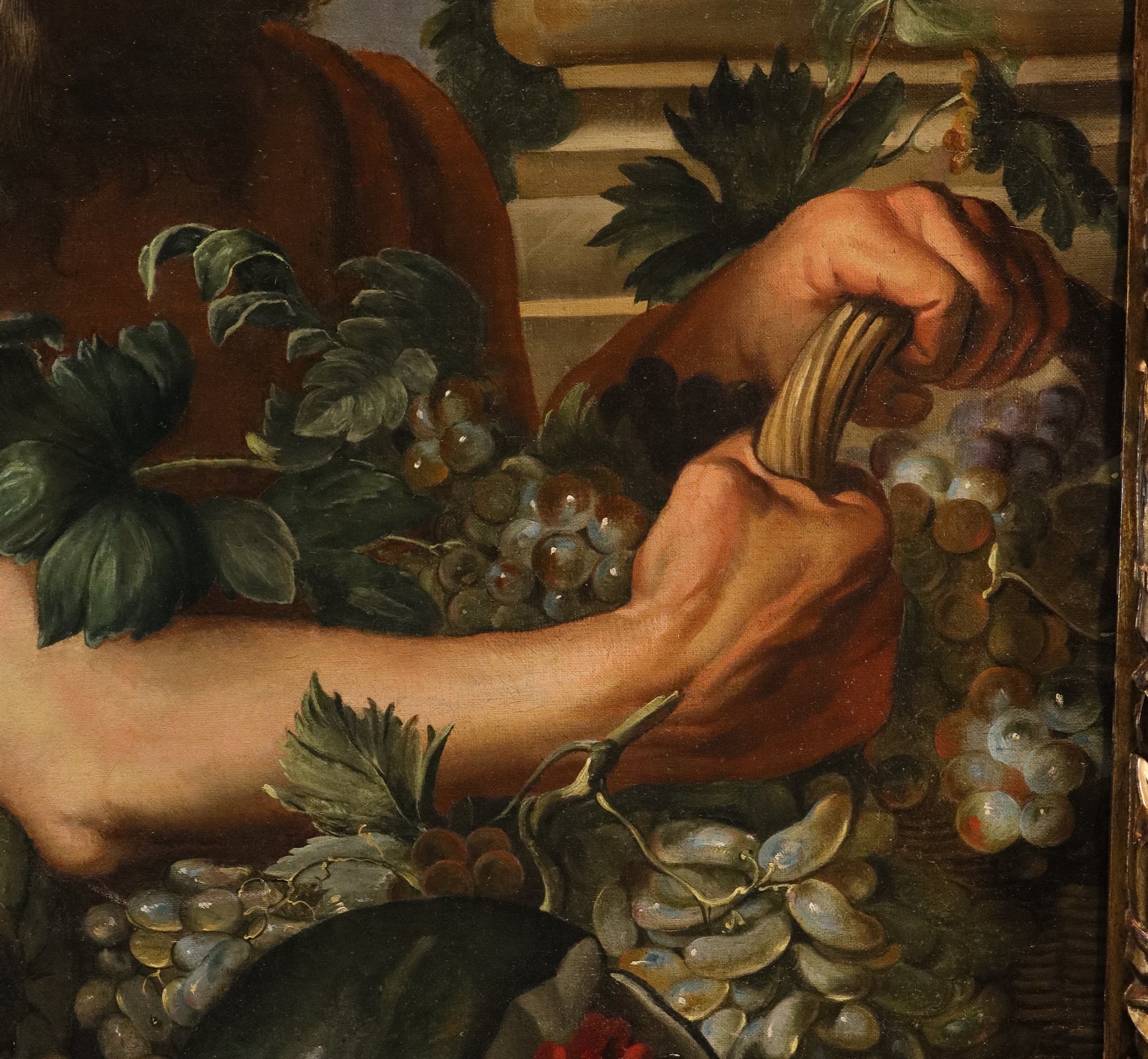 Ritratto del filosofo greco Diogene con composizione di frutta e fiori