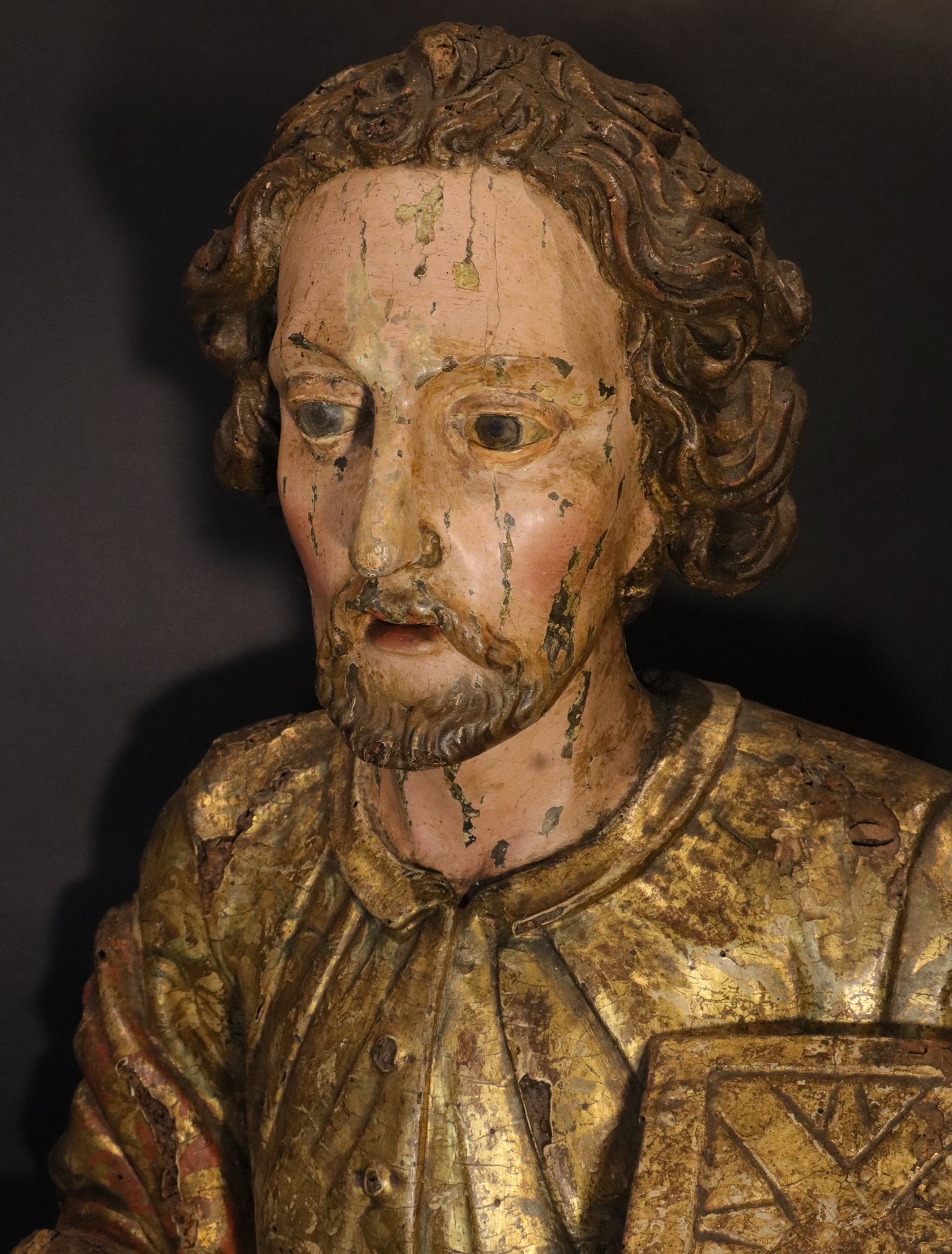 Coppia sculture lignee: San Giovanni Evangelista e Santa Caterina d’Alessandria