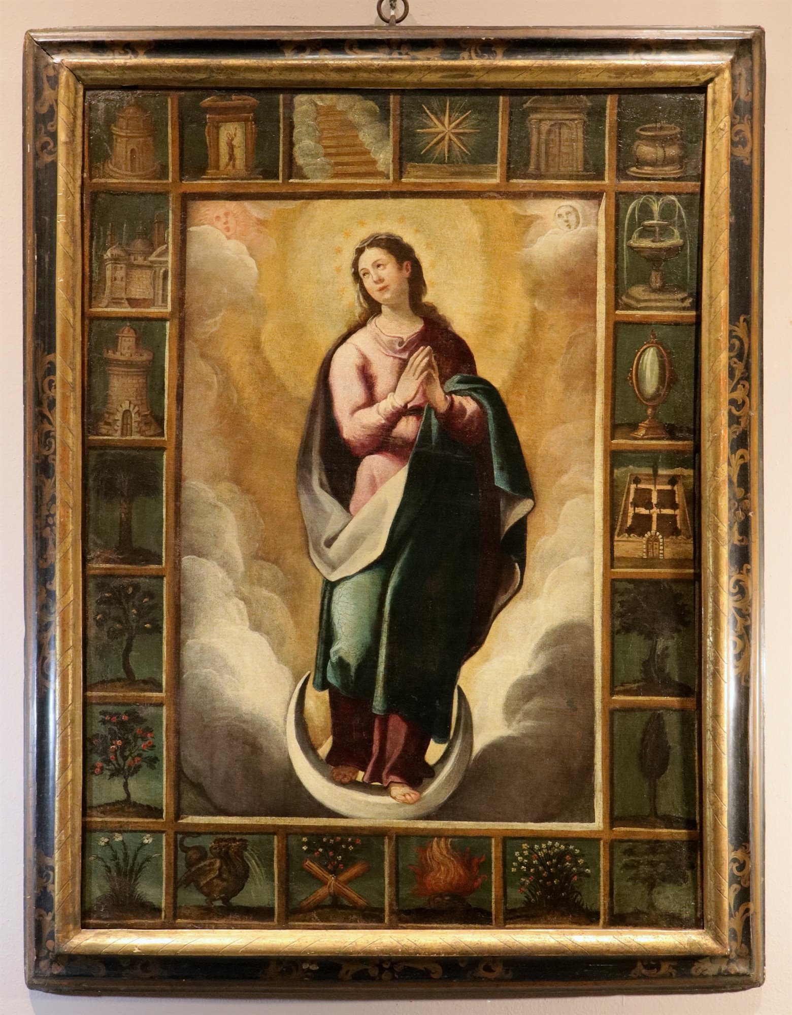 Vergine Immacolata con simboli delle Litanie Lauretane