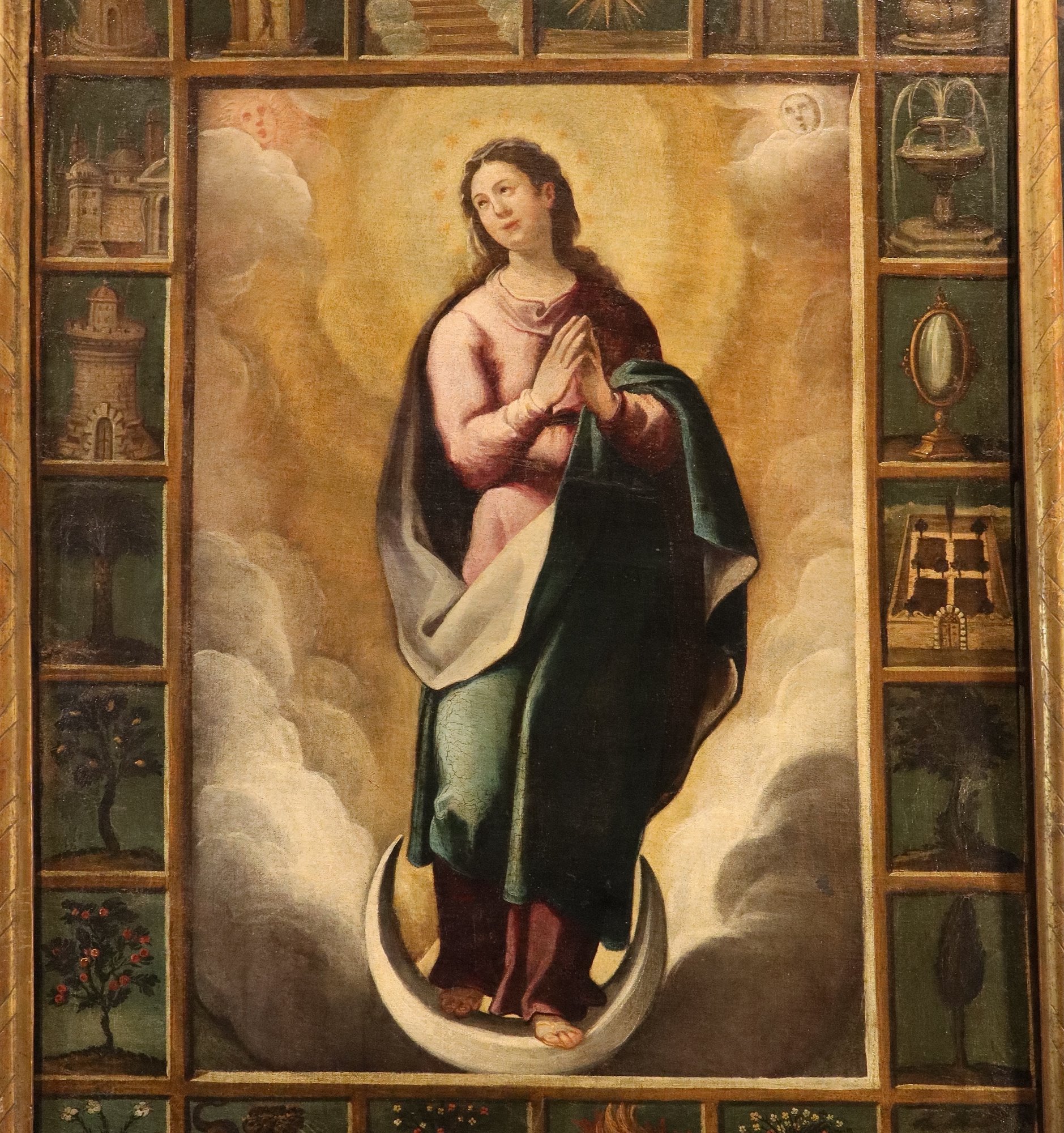 Vergine Immacolata con simboli delle Litanie Lauretane