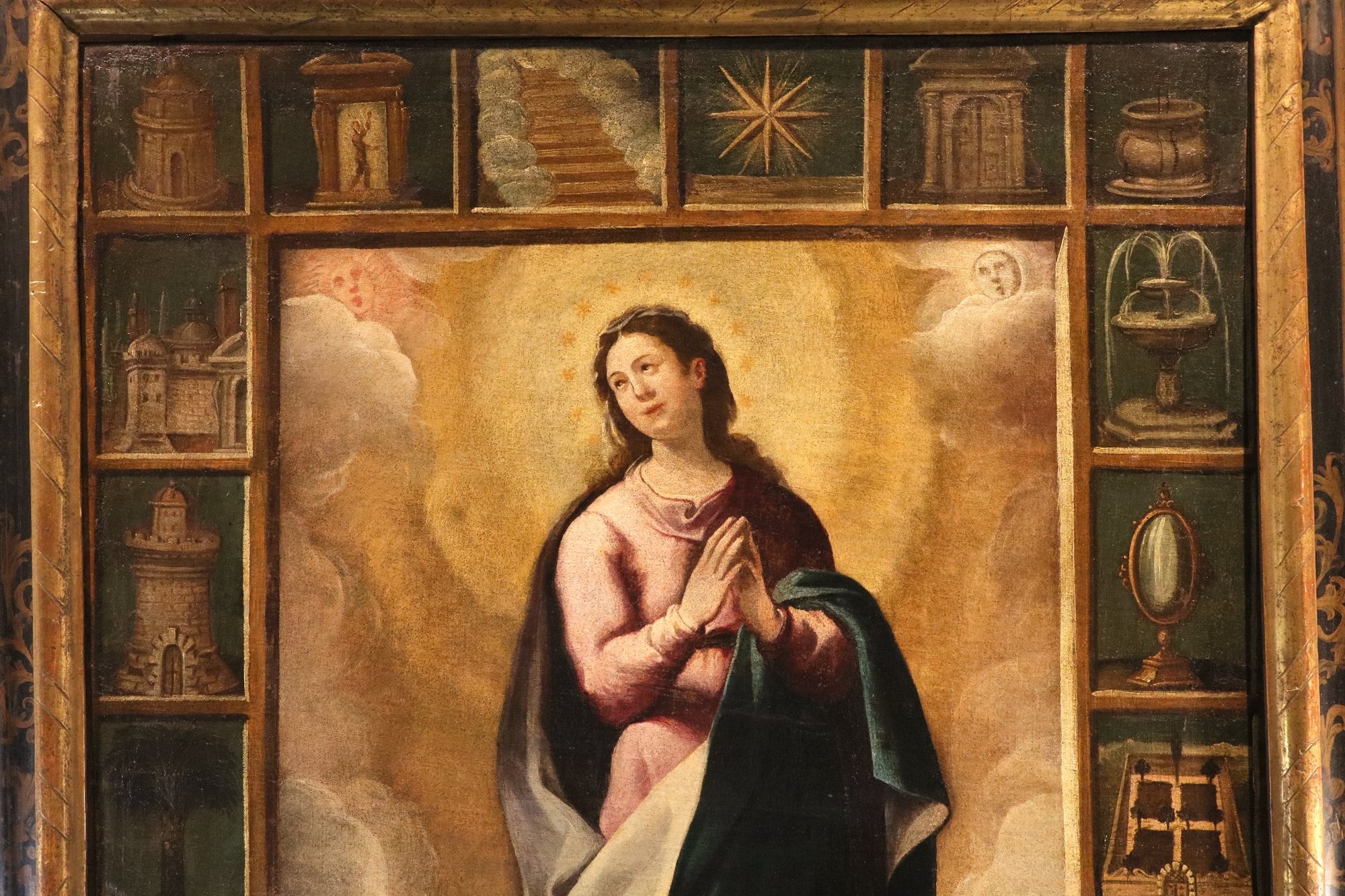 Vergine Immacolata con simboli delle Litanie Lauretane