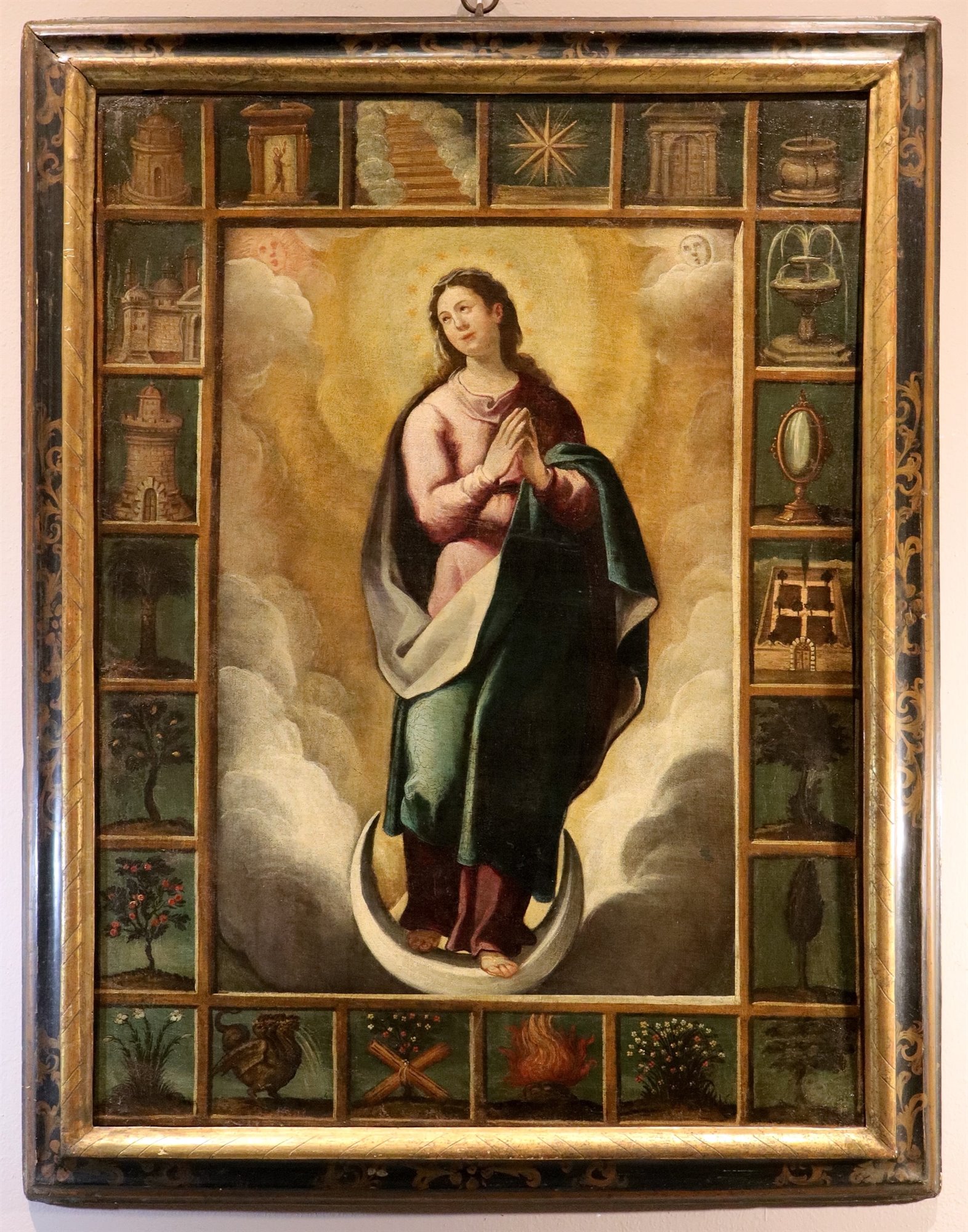 Vergine Immacolata con simboli delle Litanie Lauretane