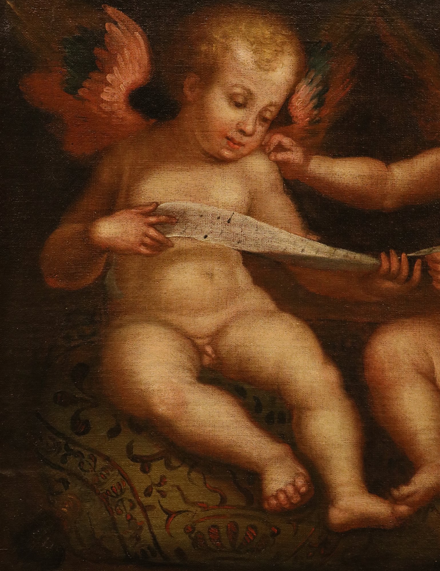 Coppia di dipinti Angeli con cartiglio/ Angeli con libro