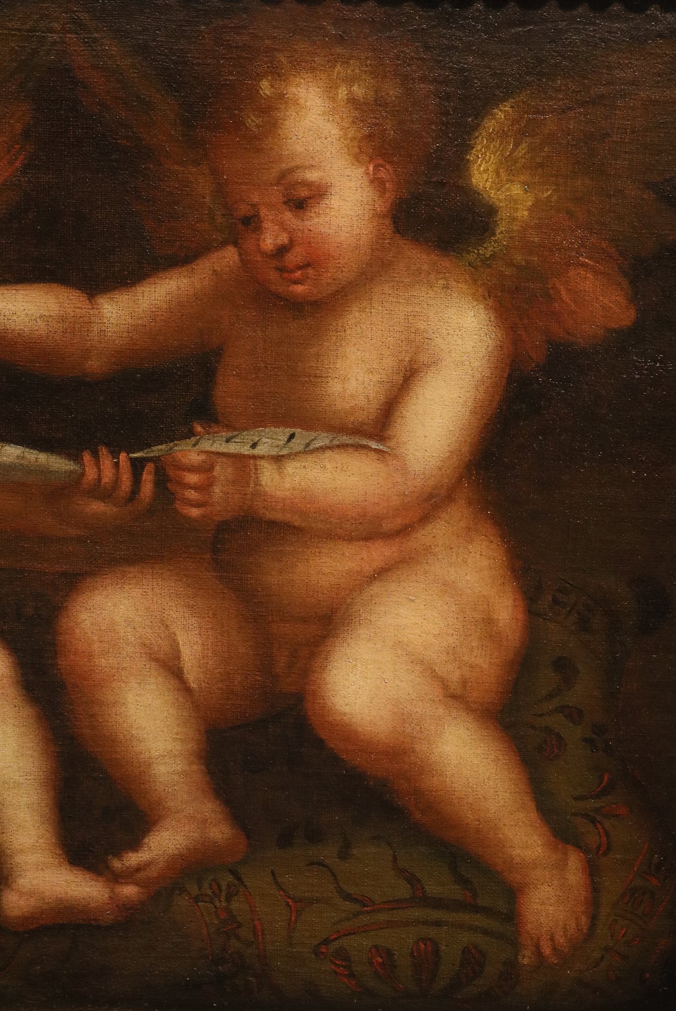 Coppia di dipinti Angeli con cartiglio/ Angeli con libro