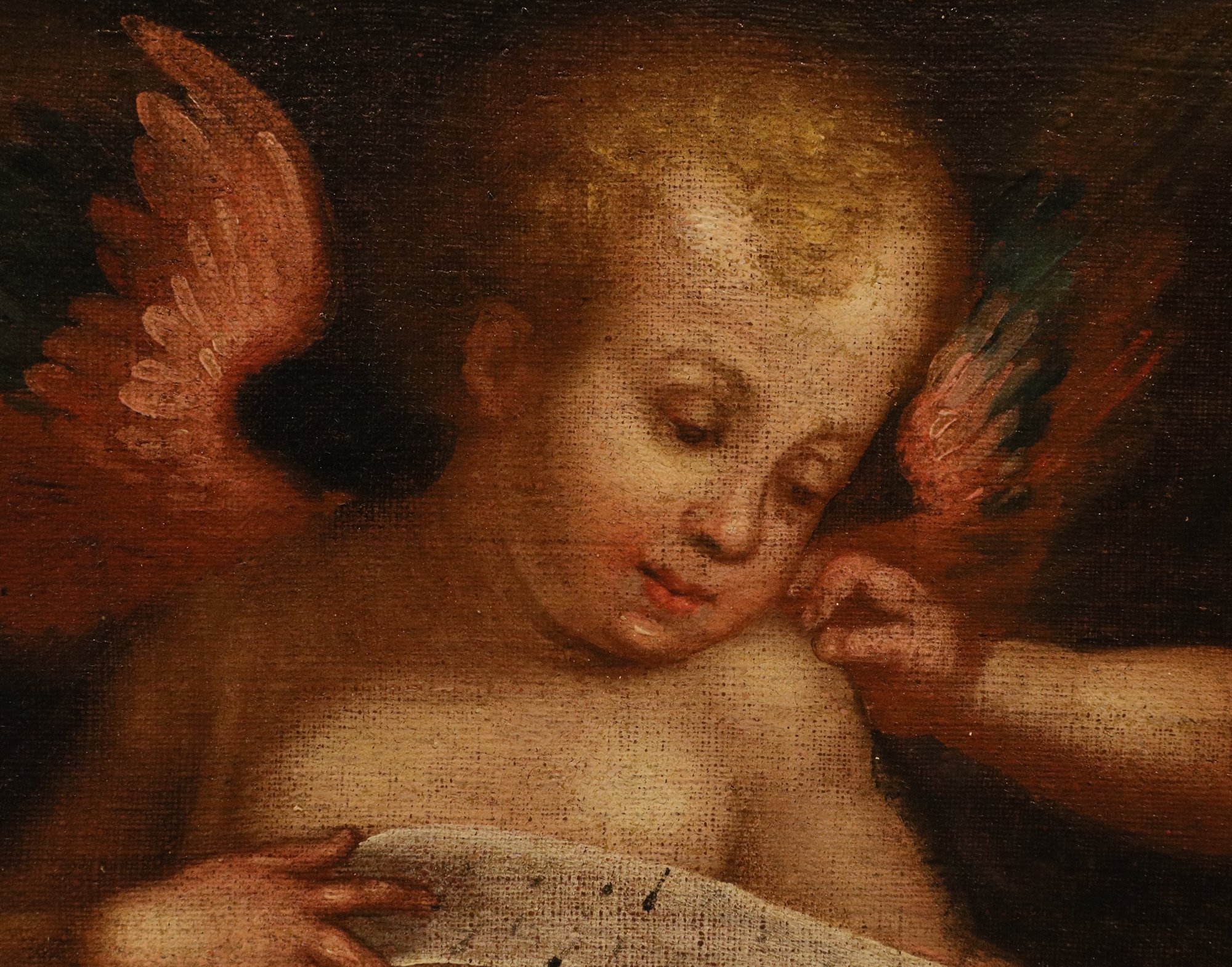 Coppia di dipinti Angeli con cartiglio/ Angeli con libro