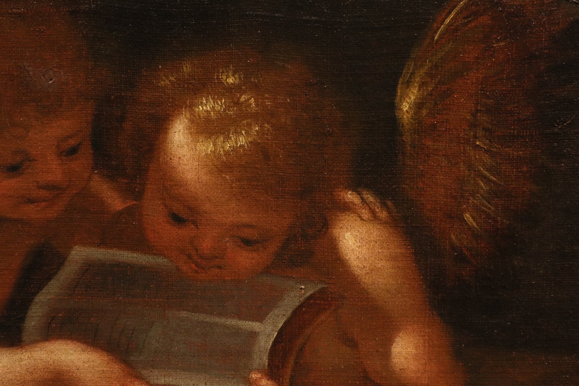 Coppia di dipinti Angeli con cartiglio/ Angeli con libro