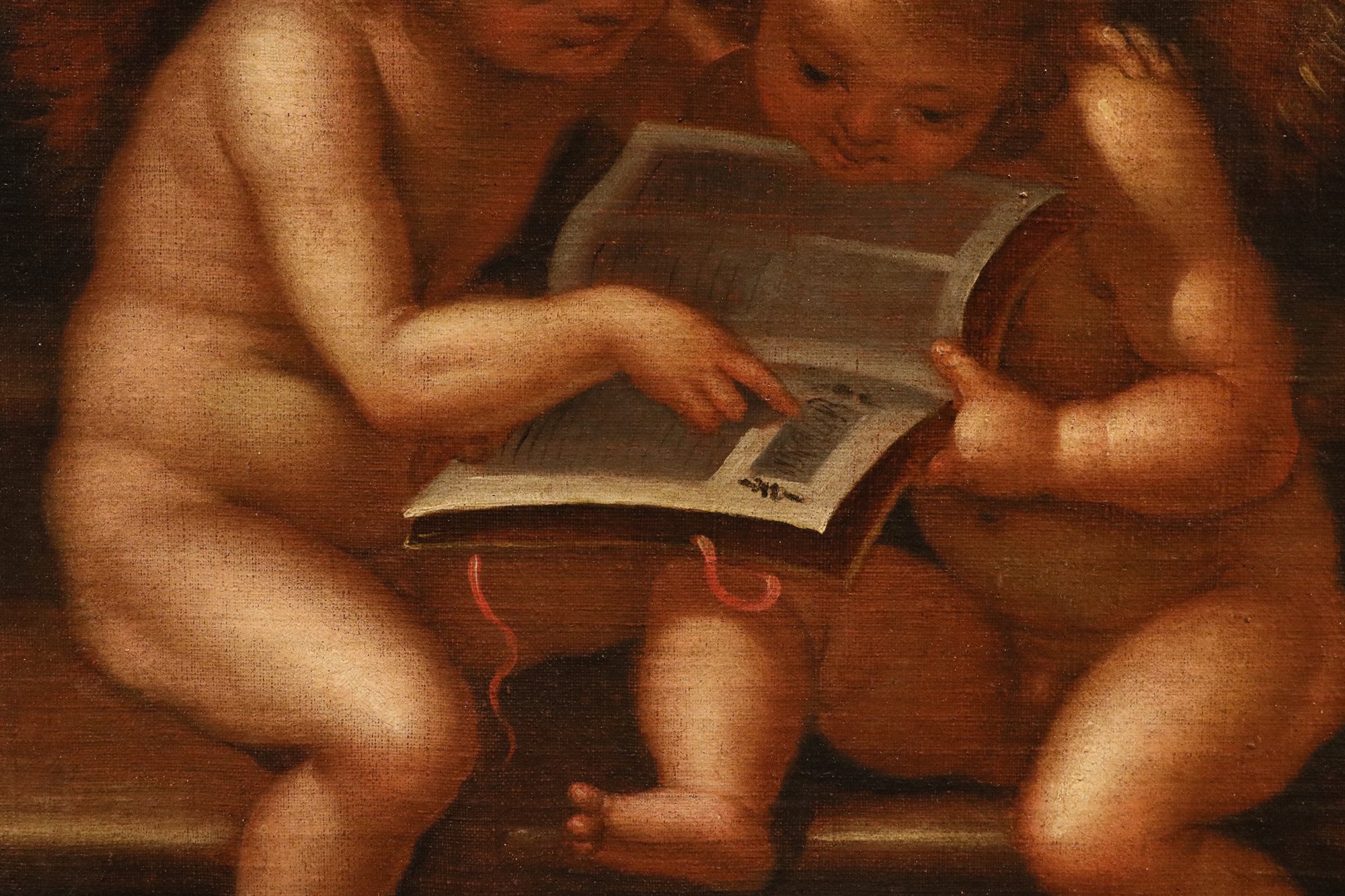 Coppia di dipinti Angeli con cartiglio/ Angeli con libro