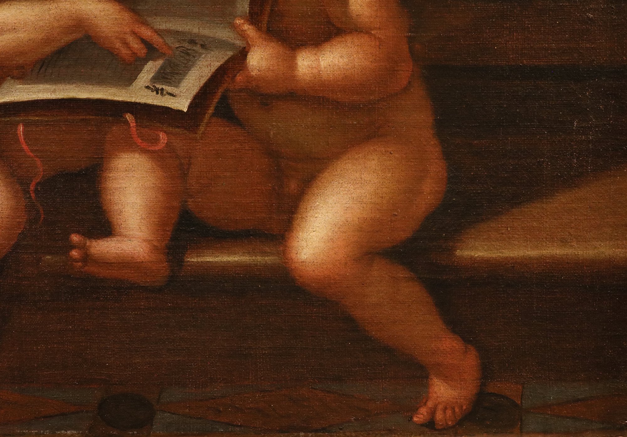 Coppia di dipinti Angeli con cartiglio/ Angeli con libro