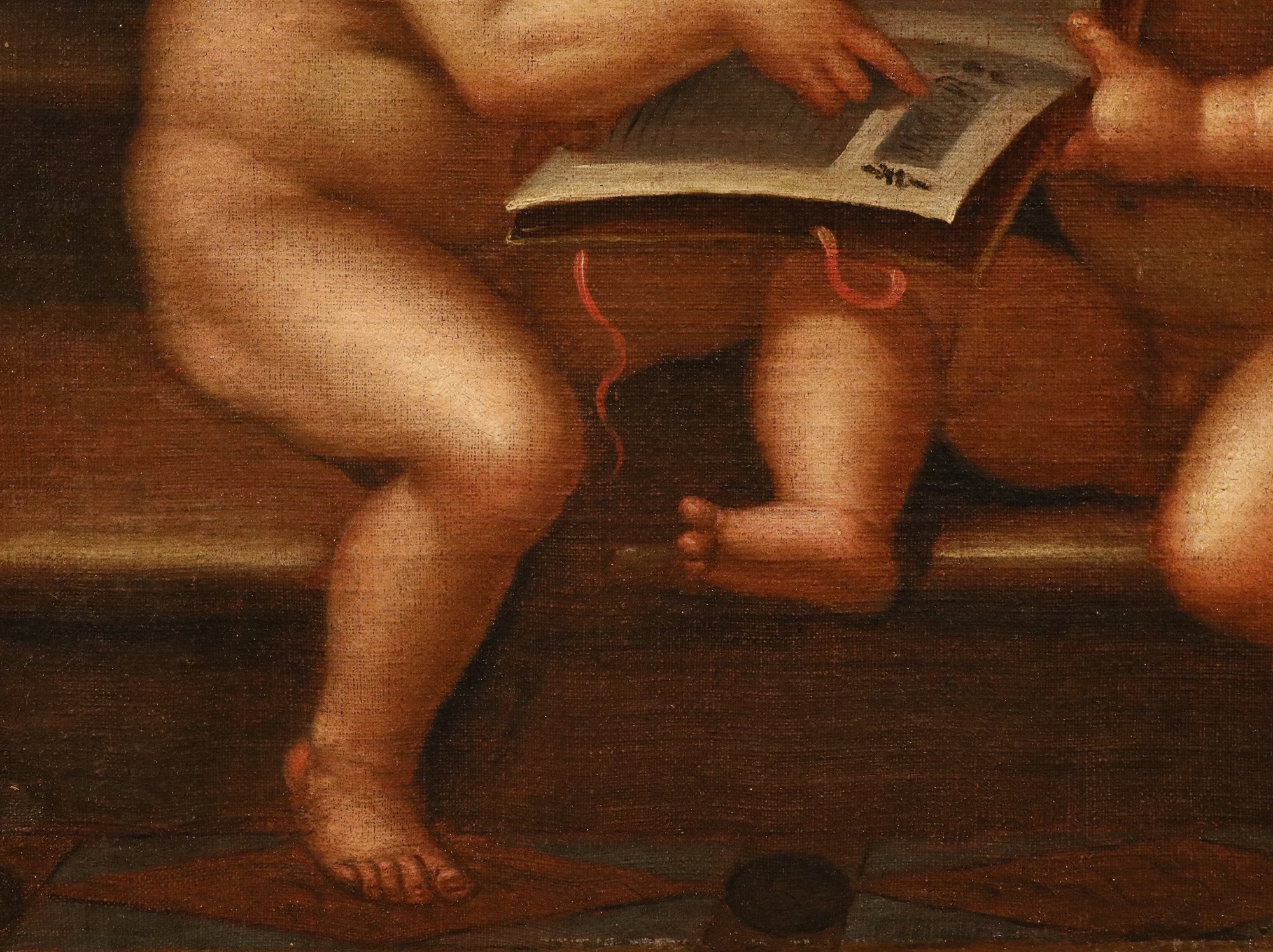 Coppia di dipinti Angeli con cartiglio/ Angeli con libro