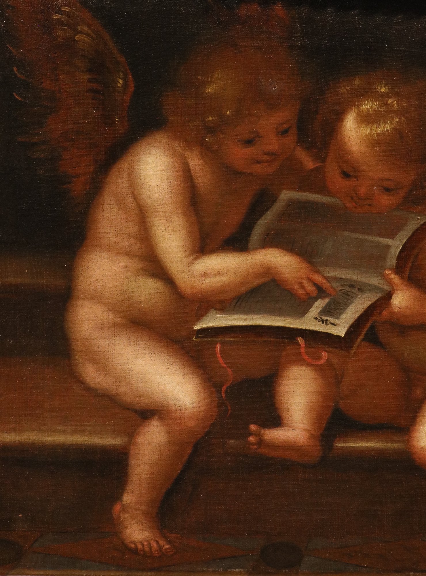 Coppia di dipinti Angeli con cartiglio/ Angeli con libro
