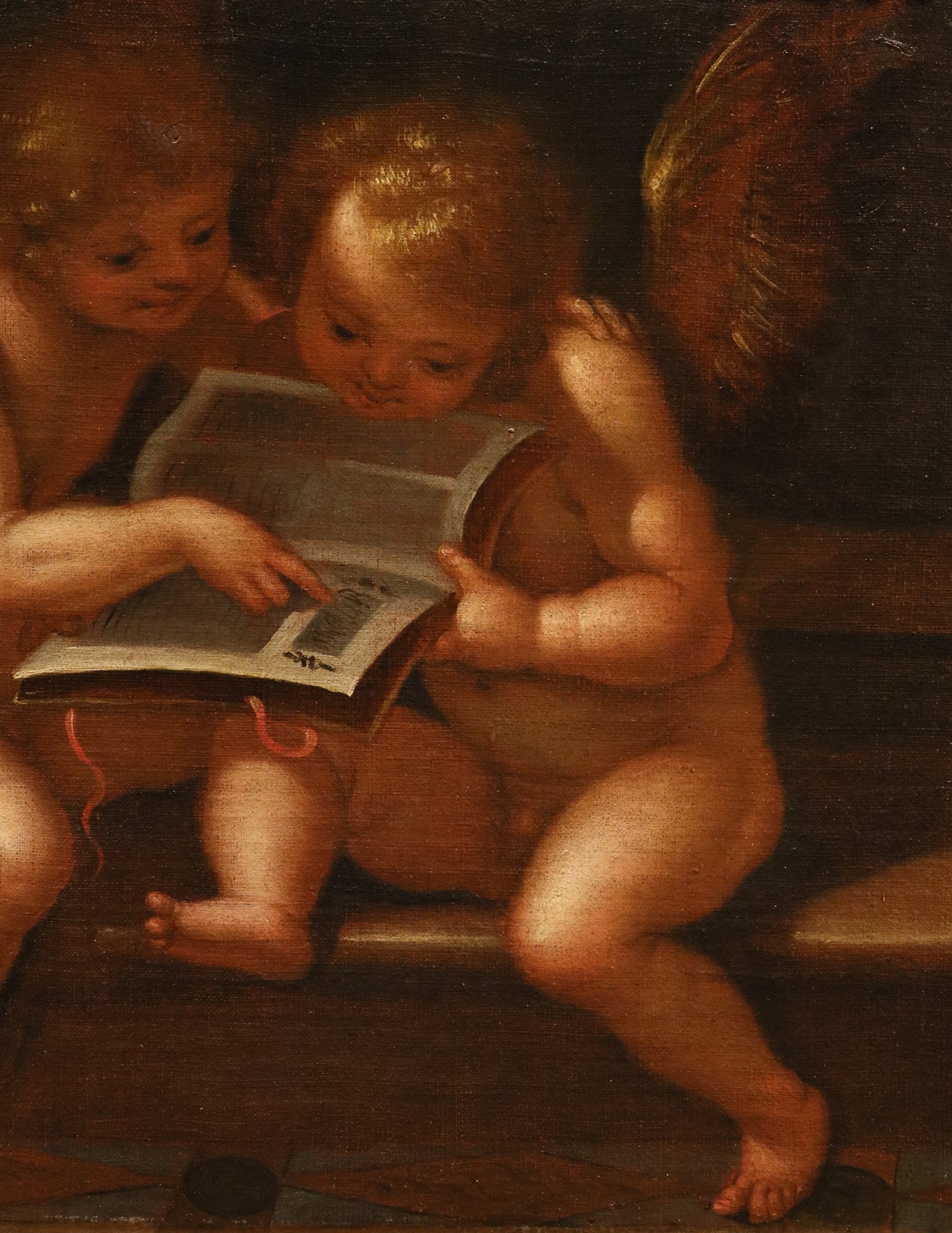 Coppia di dipinti Angeli con cartiglio/ Angeli con libro