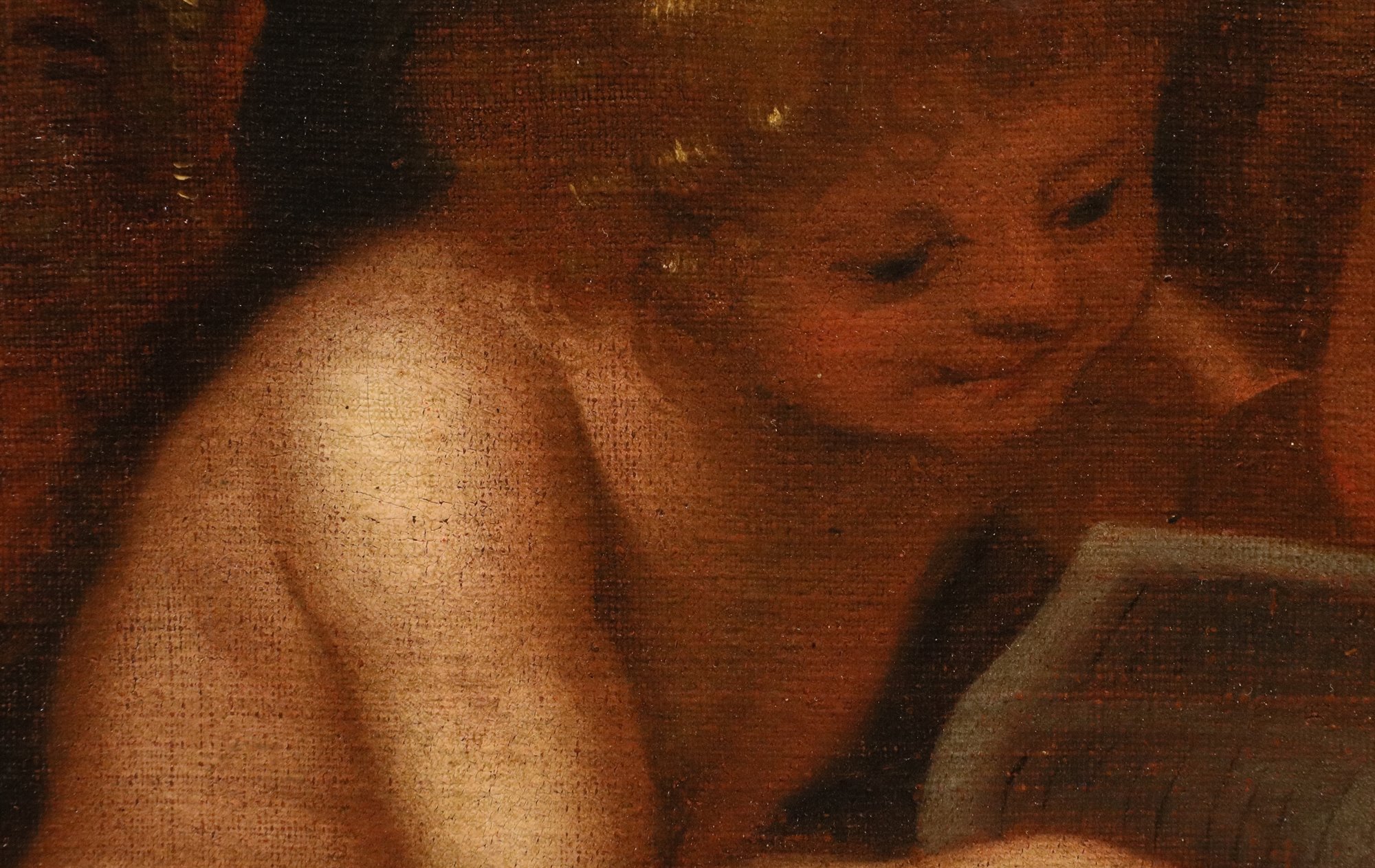 Coppia di dipinti Angeli con cartiglio/ Angeli con libro