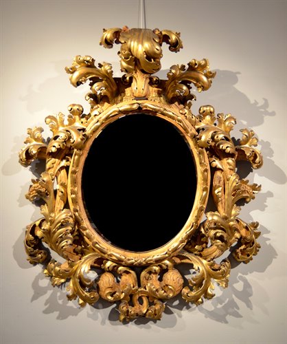 Grande specchiera a cartoccio emiliana (h.145 cm.)