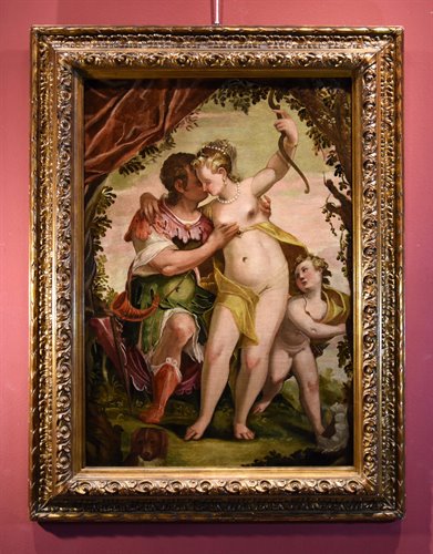 Idillio tra Venere e Adone con Cupido