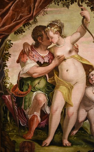 Idillio tra Venere e Adone con Cupido