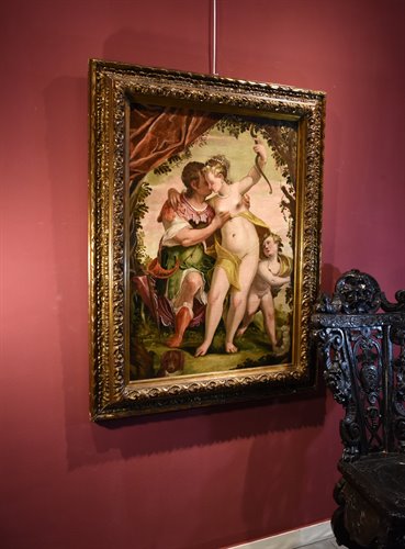 Idillio tra Venere e Adone con Cupido