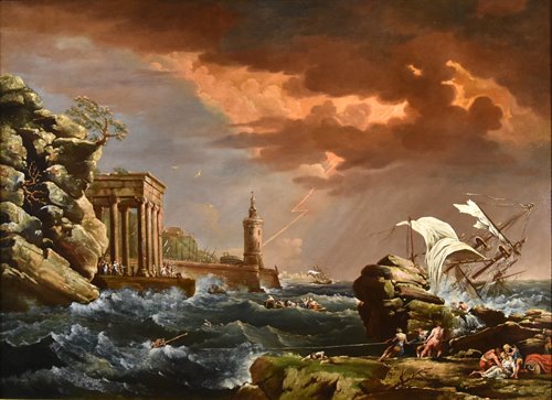 Marina in tempesta con naufragio