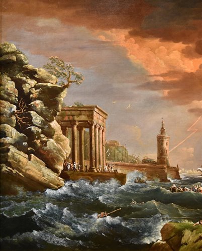 Marina in tempesta con naufragio