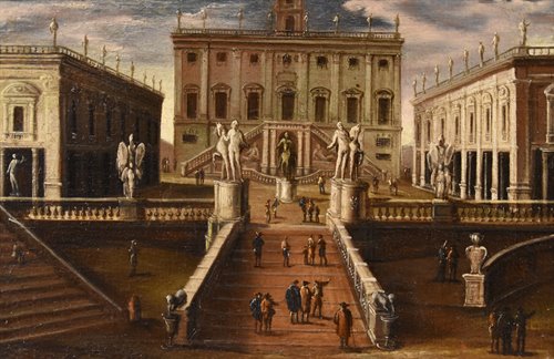 Veduta di Roma con la Piazza del Campidoglio e la Cordonata