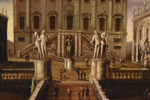 Veduta di Roma con la Piazza del Campidoglio e la Cordonata