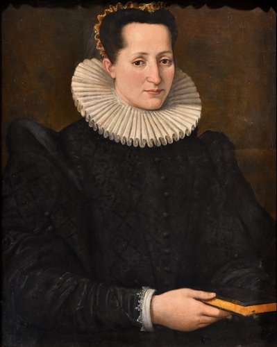 Ritratto di nobildonna, a mezzo busto, con libro in mano