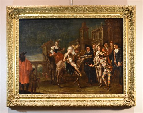 Scena carnevalesca con Arlecchino