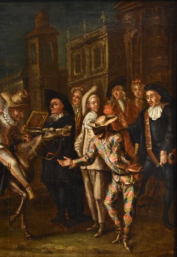 Scena carnevalesca con Arlecchino