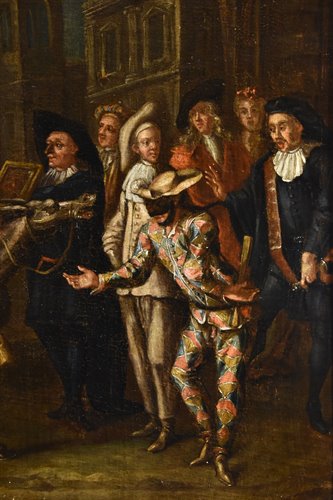 Scena carnevalesca con Arlecchino