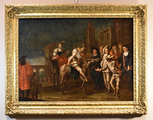 Scena carnevalesca con Arlecchino