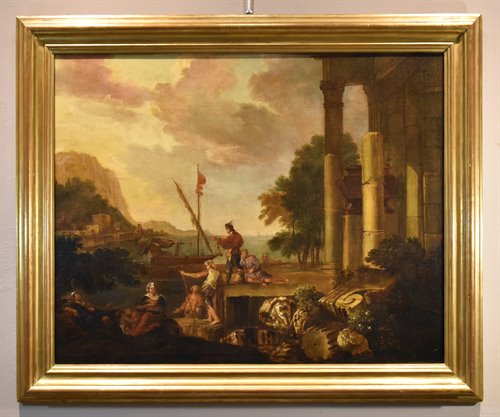 Paesaggio costiero con rovine architettoniche