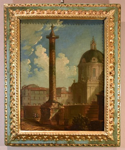 Coppia di vedute di Roma con la la Colonna Traiana e la Colonna Antonina