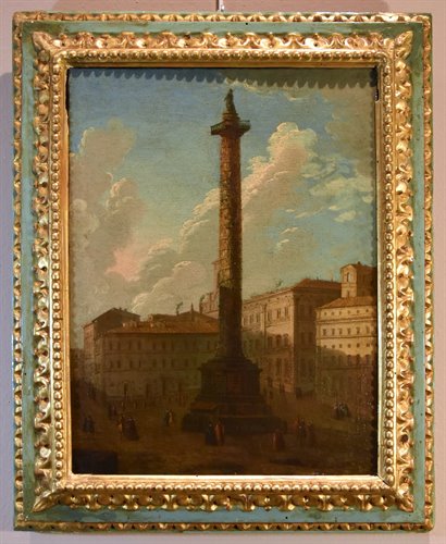 Coppia di vedute di Roma con la la Colonna Traiana e la Colonna Antonina