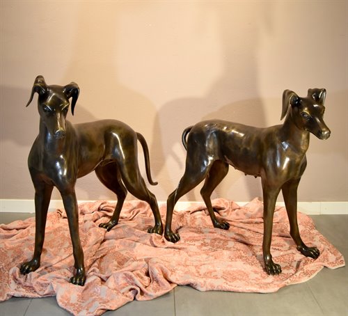 Coppia di levrieri in bronzo