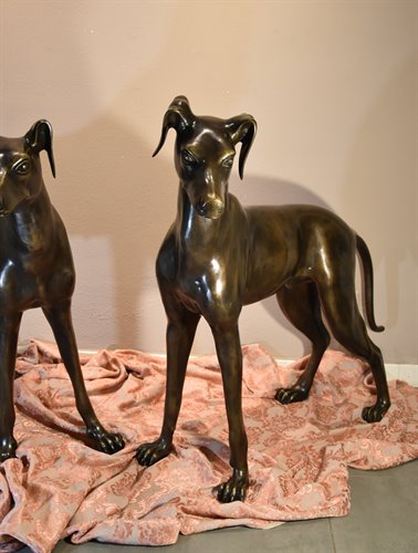 Coppia di levrieri in bronzo