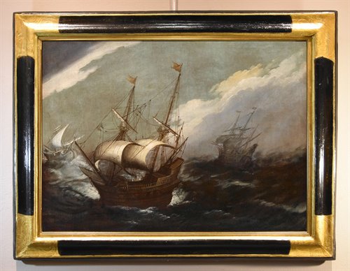 Marina in tempesta con vascelli