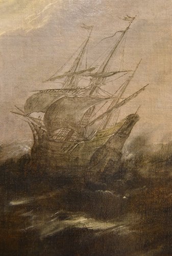 Marina in tempesta con vascelli