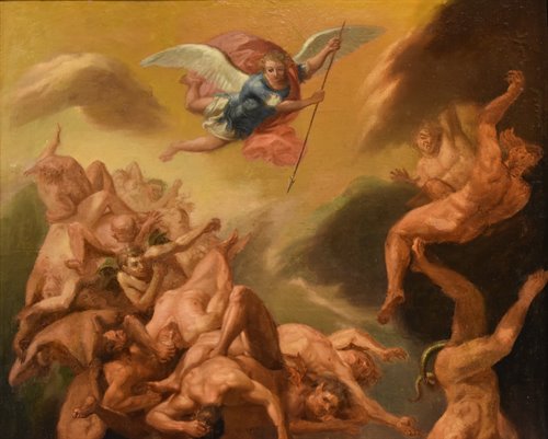 San Michele Arcangelo scaccia gli angeli ribelli dal paradiso