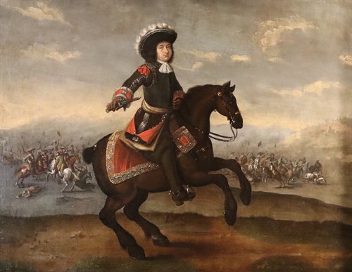 Ritratto equestre con scena di battaglia