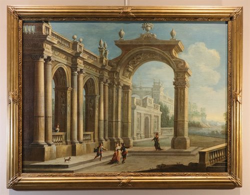 Capriccio architettonico con veduta costiera