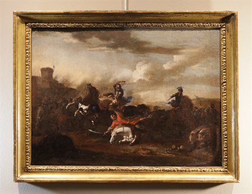 Coppia di battaglie tra cavalieri imperiali e turchi