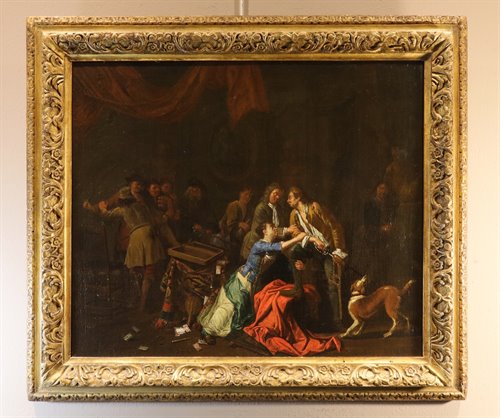 Coppia di interni con scende di genere 'Banchetto' e 'Rissa'