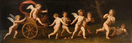Amorini in gioco con il carro di Venere