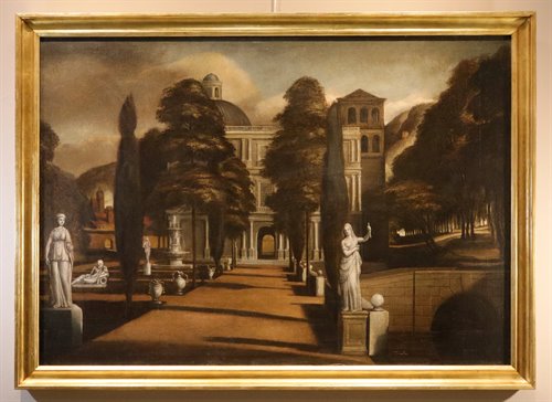 Veduta di una villa con giardino all'italiana