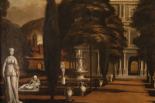 Veduta di una villa con giardino all'italiana