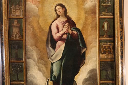 Vergine Immacolata con simboli delle Litanie Lauretane